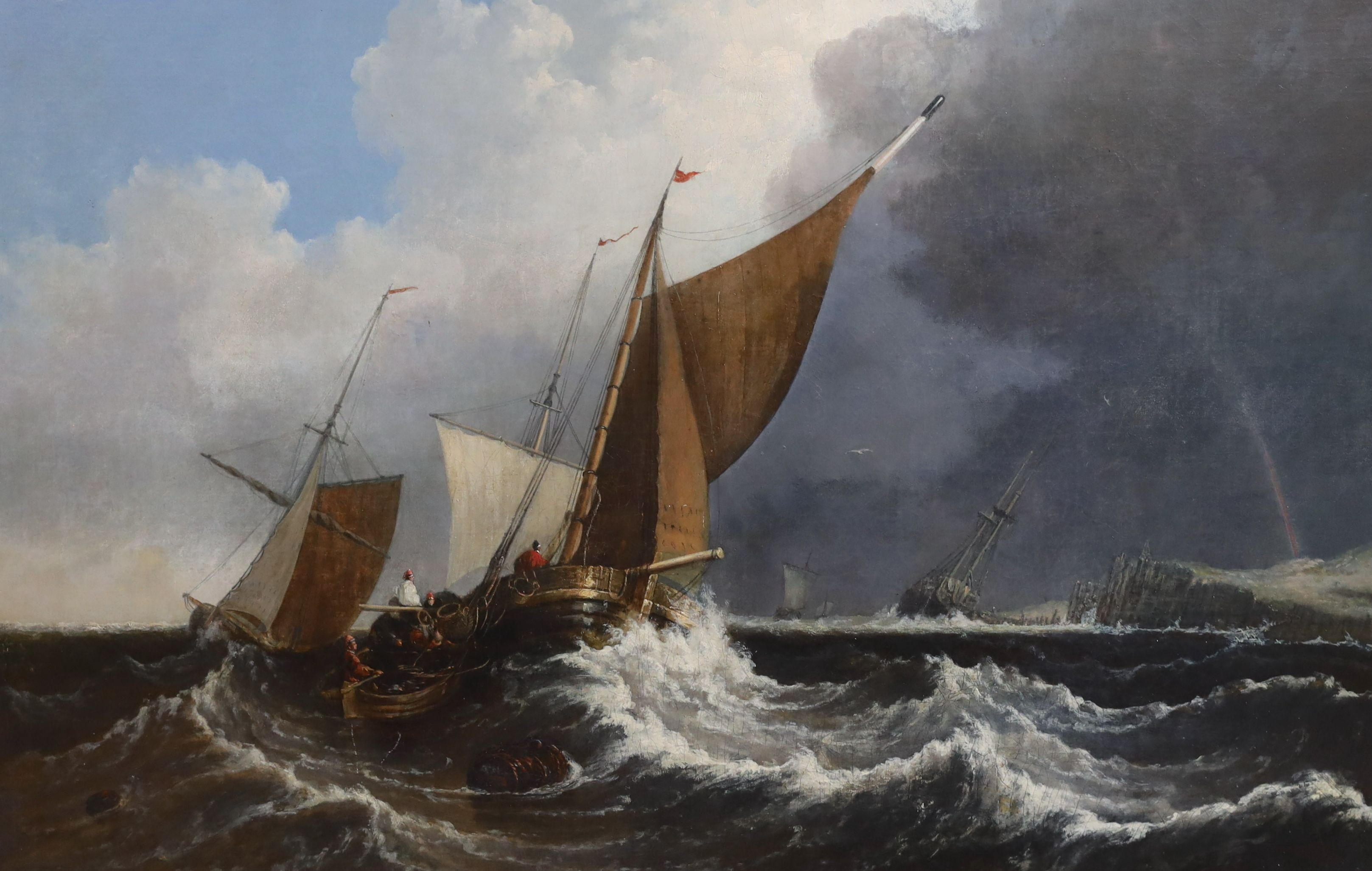 Manner of Clarkson Stanfield (1793-1869), Shipping off the coast in a rough sea, oil on canvas, 69 x 105cm